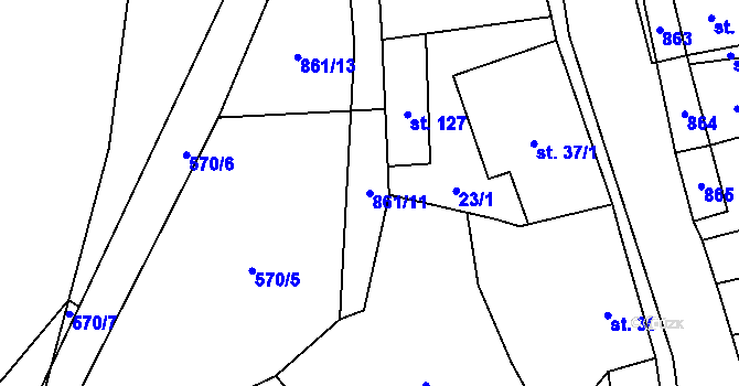 Parcela st. 861/11 v KÚ Lazníčky, Katastrální mapa