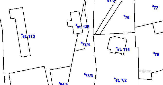Parcela st. 73/4 v KÚ Lazníčky, Katastrální mapa
