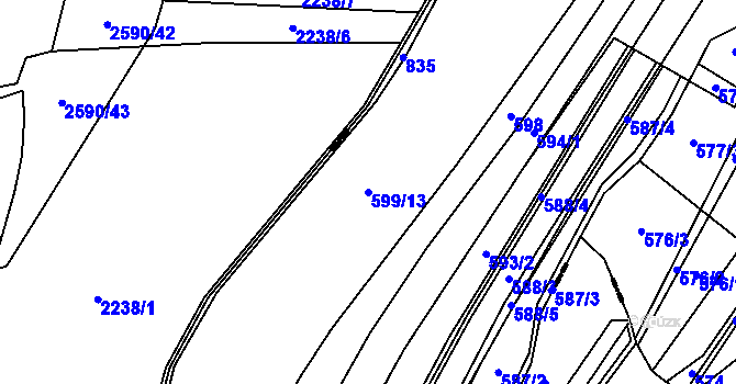 Parcela st. 599/13 v KÚ Lazníčky, Katastrální mapa
