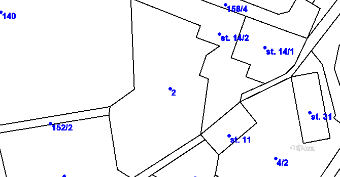 Parcela st. 2 v KÚ Svrčov, Katastrální mapa
