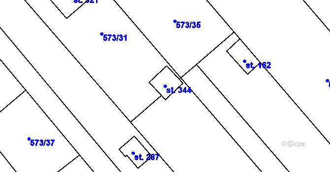 Parcela st. 344 v KÚ Lazníky, Katastrální mapa