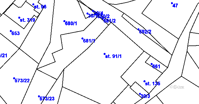 Parcela st. 91 v KÚ Lazníky, Katastrální mapa