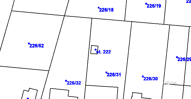 Parcela st. 222 v KÚ Lazníky, Katastrální mapa