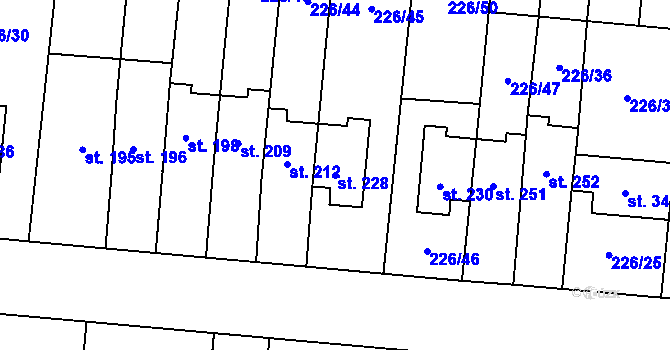 Parcela st. 228 v KÚ Lazníky, Katastrální mapa