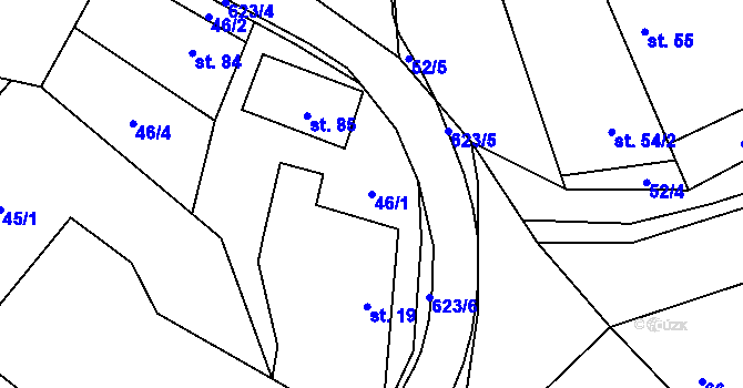 Parcela st. 46/1 v KÚ Lazníky, Katastrální mapa