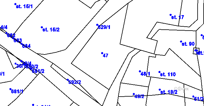 Parcela st. 47 v KÚ Lazníky, Katastrální mapa