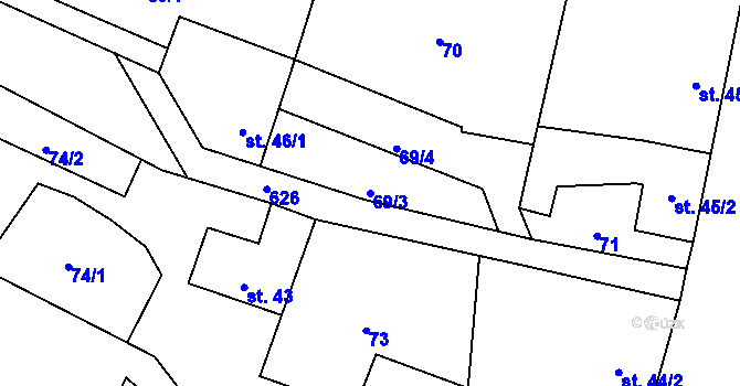 Parcela st. 69/3 v KÚ Lazníky, Katastrální mapa