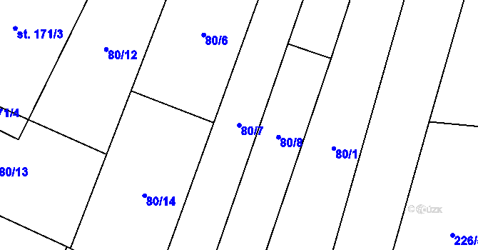 Parcela st. 80/7 v KÚ Lazníky, Katastrální mapa
