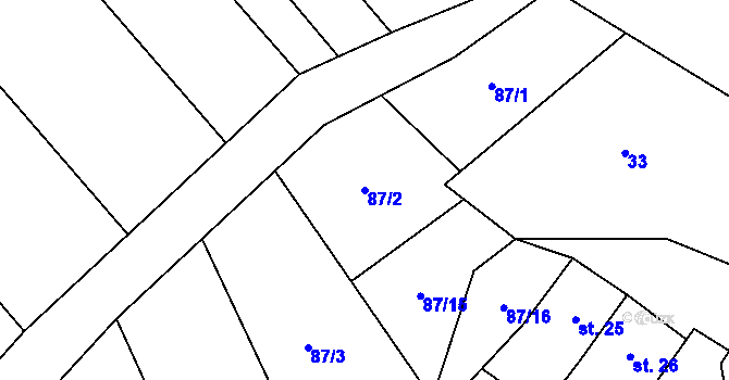 Parcela st. 87/2 v KÚ Lazníky, Katastrální mapa