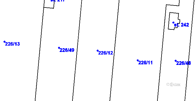 Parcela st. 226/12 v KÚ Lazníky, Katastrální mapa