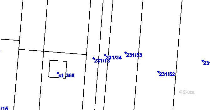 Parcela st. 231/34 v KÚ Lazníky, Katastrální mapa