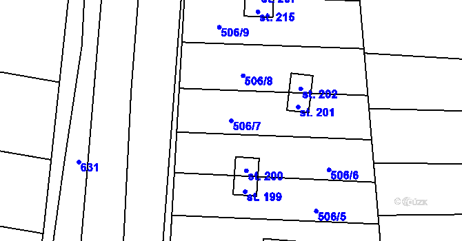 Parcela st. 506/7 v KÚ Lazníky, Katastrální mapa
