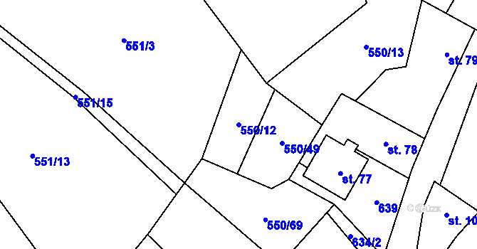 Parcela st. 550/12 v KÚ Lazníky, Katastrální mapa