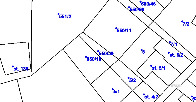 Parcela st. 550/39 v KÚ Lazníky, Katastrální mapa