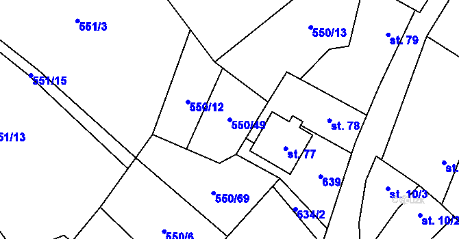 Parcela st. 550/49 v KÚ Lazníky, Katastrální mapa