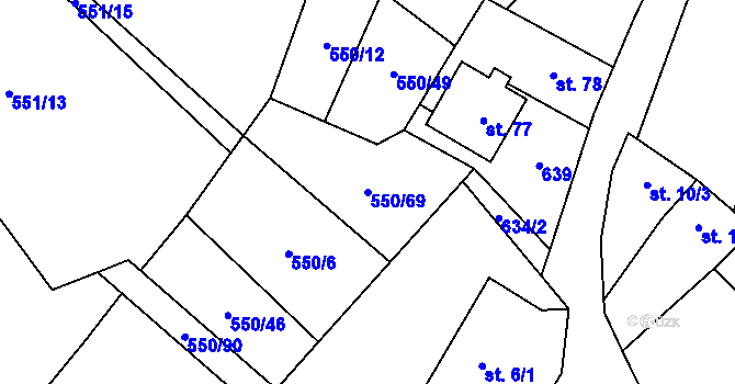 Parcela st. 550/69 v KÚ Lazníky, Katastrální mapa