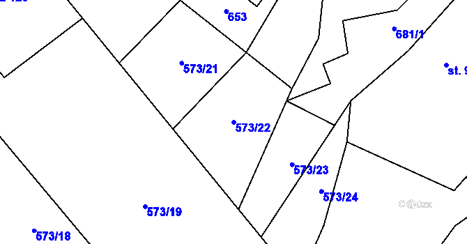 Parcela st. 573/22 v KÚ Lazníky, Katastrální mapa