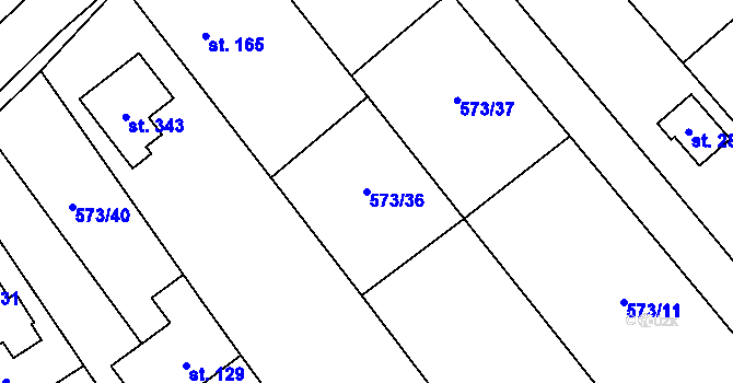Parcela st. 573/36 v KÚ Lazníky, Katastrální mapa