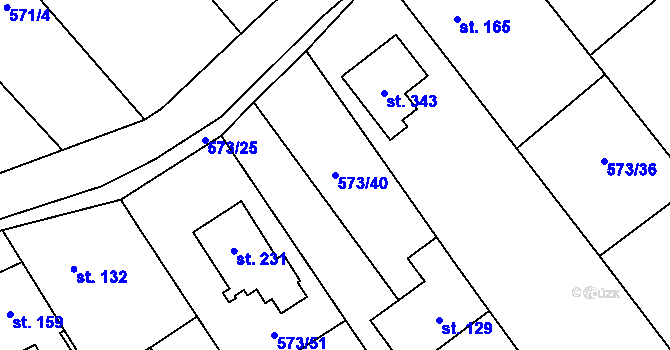 Parcela st. 573/40 v KÚ Lazníky, Katastrální mapa