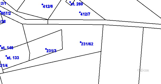 Parcela st. 231/62 v KÚ Lazníky, Katastrální mapa