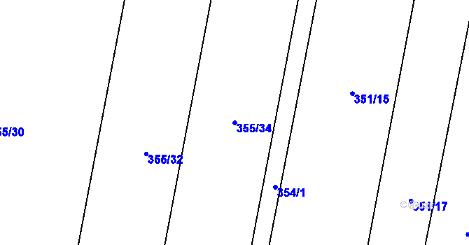 Parcela st. 355/34 v KÚ Lazníky, Katastrální mapa