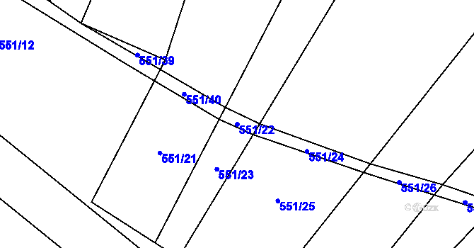 Parcela st. 551/22 v KÚ Lazníky, Katastrální mapa