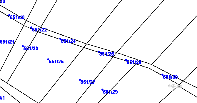 Parcela st. 551/26 v KÚ Lazníky, Katastrální mapa