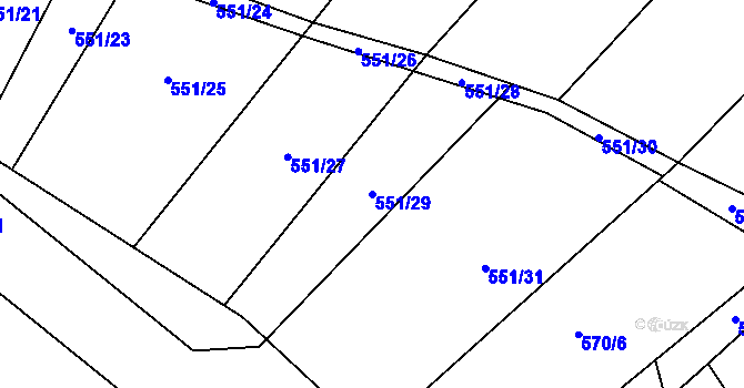 Parcela st. 551/29 v KÚ Lazníky, Katastrální mapa