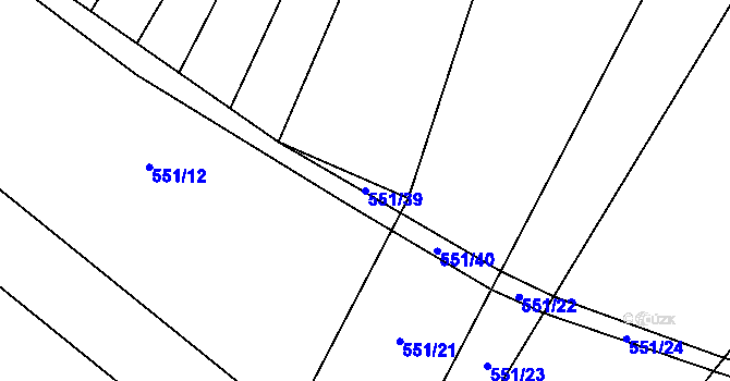 Parcela st. 551/39 v KÚ Lazníky, Katastrální mapa