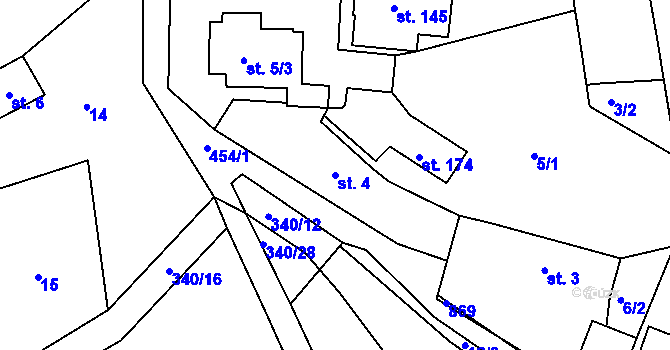Parcela st. 4 v KÚ Lazsko, Katastrální mapa