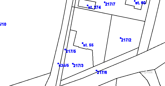 Parcela st. 55 v KÚ Lazsko, Katastrální mapa