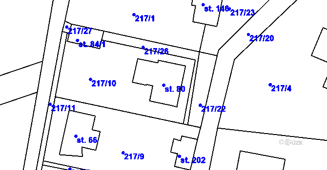 Parcela st. 80 v KÚ Lazsko, Katastrální mapa