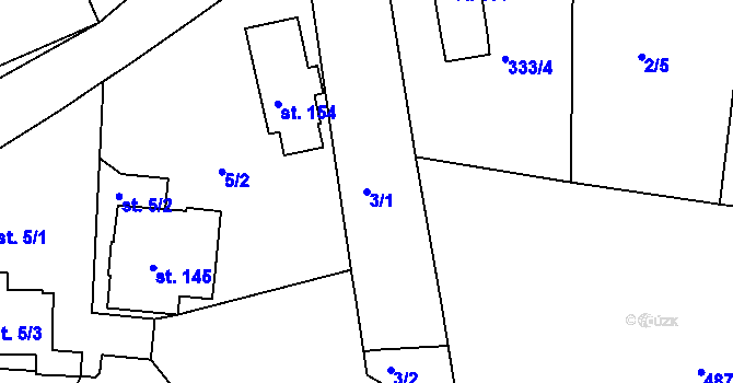 Parcela st. 3/1 v KÚ Lazsko, Katastrální mapa