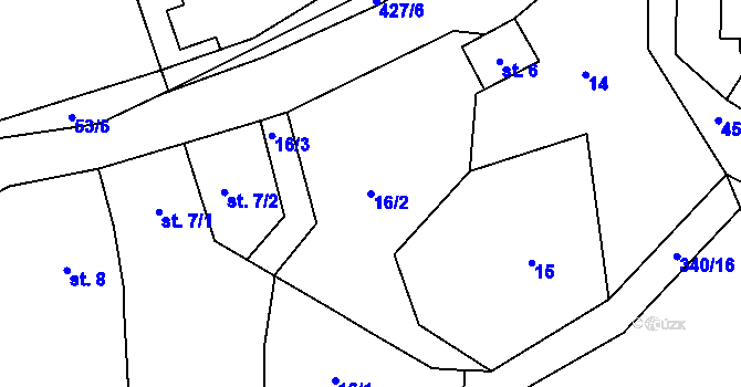 Parcela st. 16/2 v KÚ Lazsko, Katastrální mapa