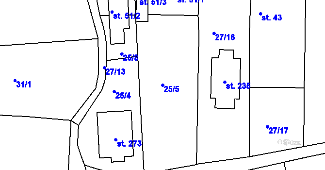 Parcela st. 25/5 v KÚ Lazsko, Katastrální mapa