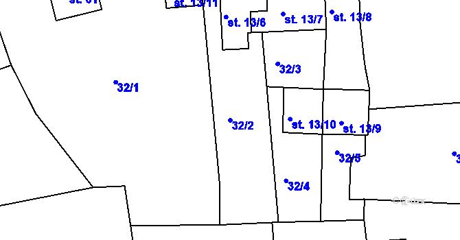 Parcela st. 32/2 v KÚ Lazsko, Katastrální mapa
