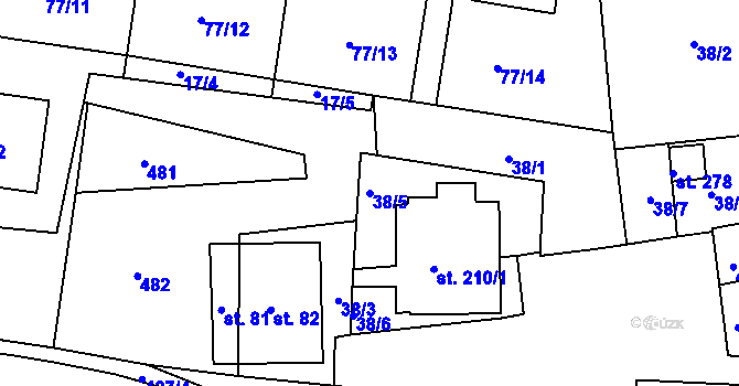 Parcela st. 38/5 v KÚ Lazsko, Katastrální mapa