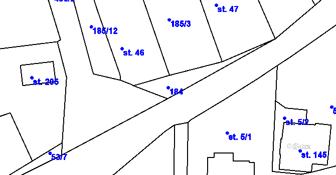 Parcela st. 184 v KÚ Lazsko, Katastrální mapa