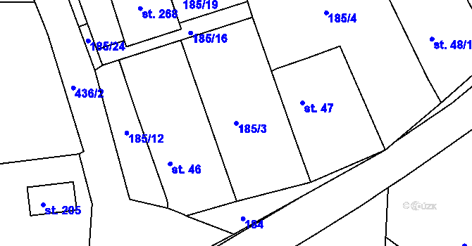 Parcela st. 185/3 v KÚ Lazsko, Katastrální mapa