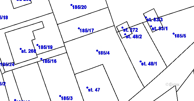 Parcela st. 185/4 v KÚ Lazsko, Katastrální mapa