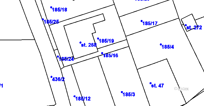 Parcela st. 185/16 v KÚ Lazsko, Katastrální mapa