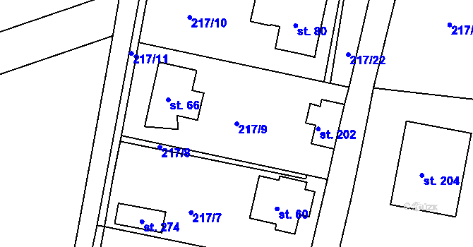 Parcela st. 217/9 v KÚ Lazsko, Katastrální mapa