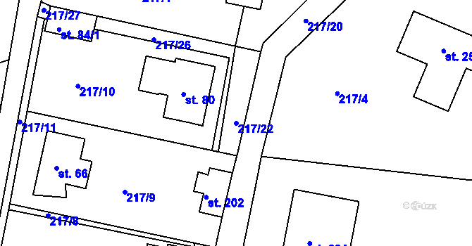 Parcela st. 217/22 v KÚ Lazsko, Katastrální mapa