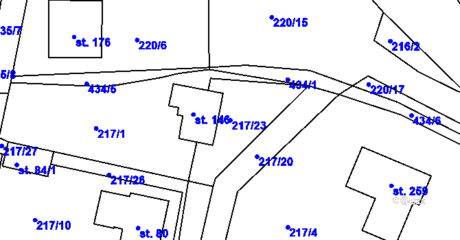 Parcela st. 217/23 v KÚ Lazsko, Katastrální mapa