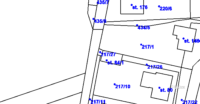 Parcela st. 217/27 v KÚ Lazsko, Katastrální mapa