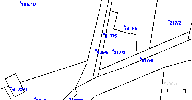 Parcela st. 435/5 v KÚ Lazsko, Katastrální mapa