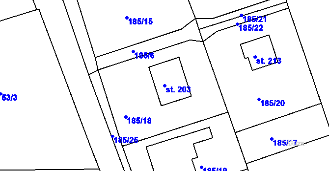 Parcela st. 203 v KÚ Lazsko, Katastrální mapa