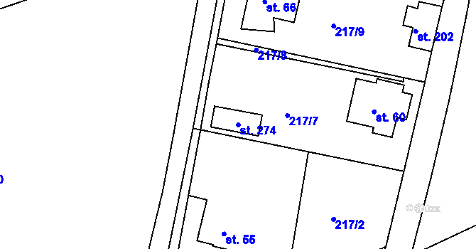 Parcela st. 274 v KÚ Lazsko, Katastrální mapa