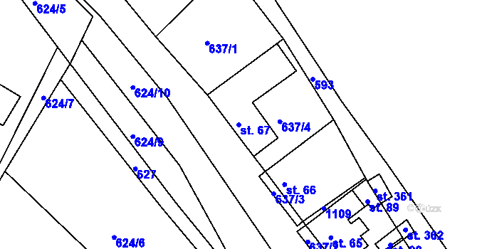 Parcela st. 67 v KÚ Lázy, Katastrální mapa