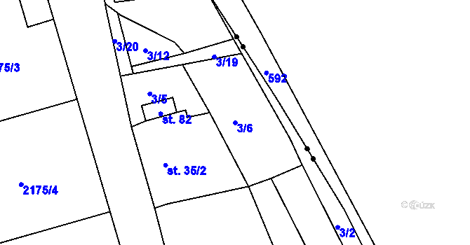 Parcela st. 3/6 v KÚ Lázy, Katastrální mapa
